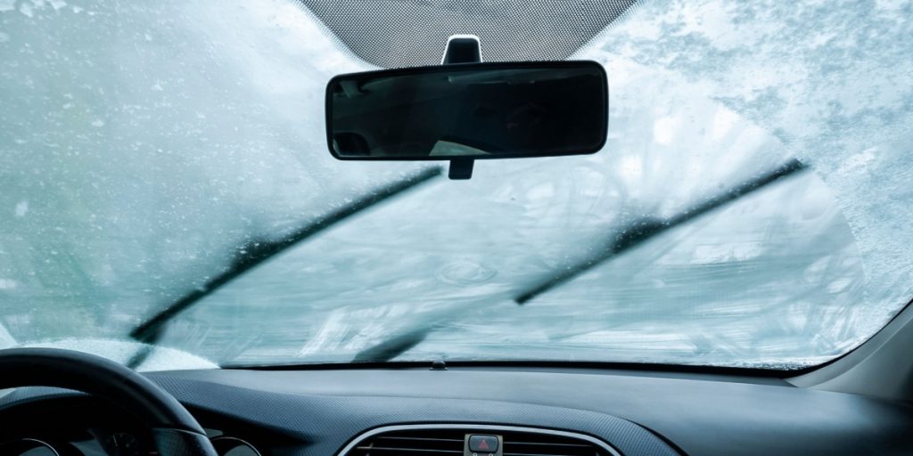 Frozen car windshield