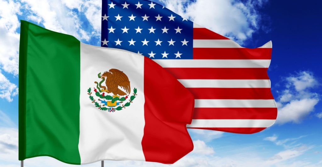 Mexico flag, US flag