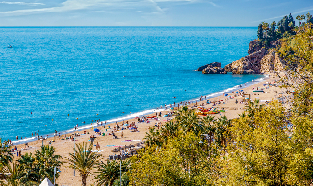 Playa,Burriana,At,Nerja,,Costa,Del,Sol,,Malaga.,Very,Popular