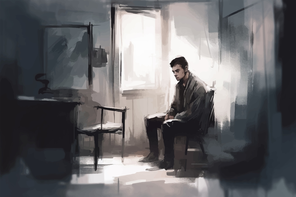 A,Lonely,Young,Man,In,A,Room,,Painted,In,Watercolor