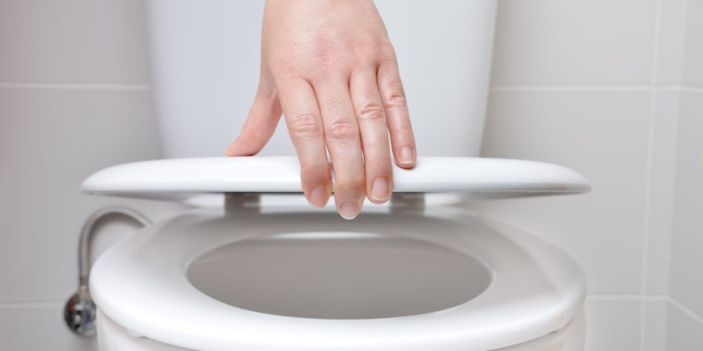 Toilet closing, hand, toilet