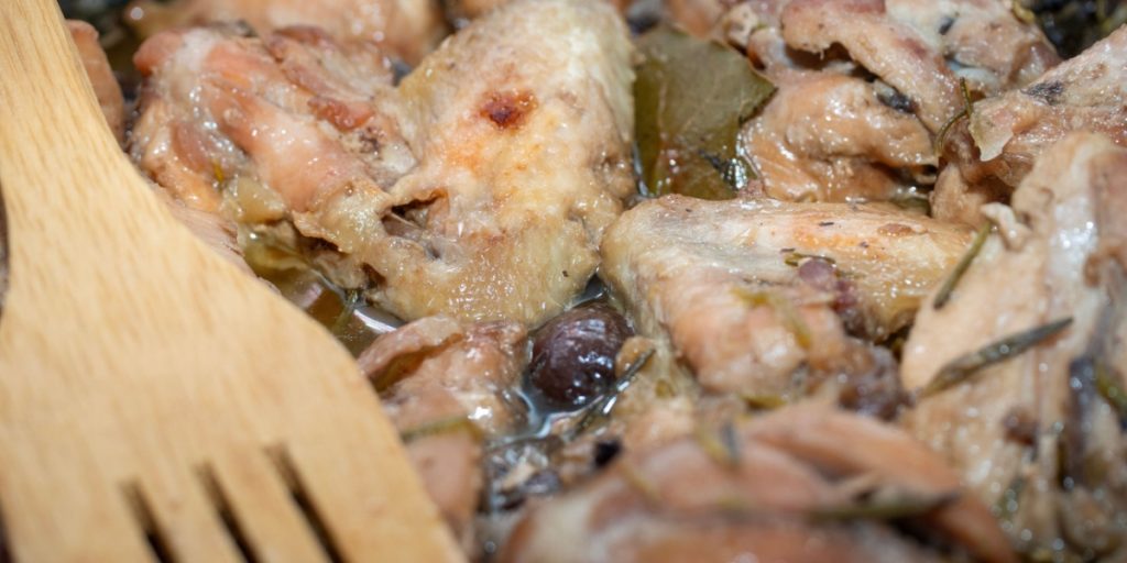 grilled rabbit meat in a pan