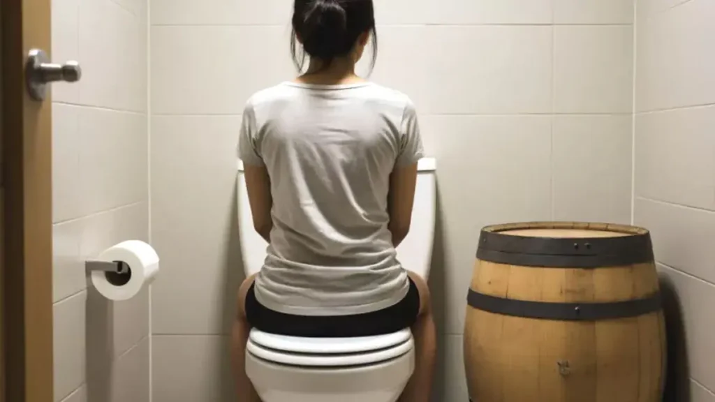 faceing the wrong way on toilet, dame der sidder omvendt på toilettet, japansk trick