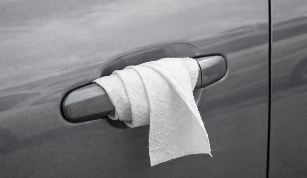 Om du hittar hushållspapper vid bilens dörrhandtag ska du absolut inte ta bort det: Här är varför