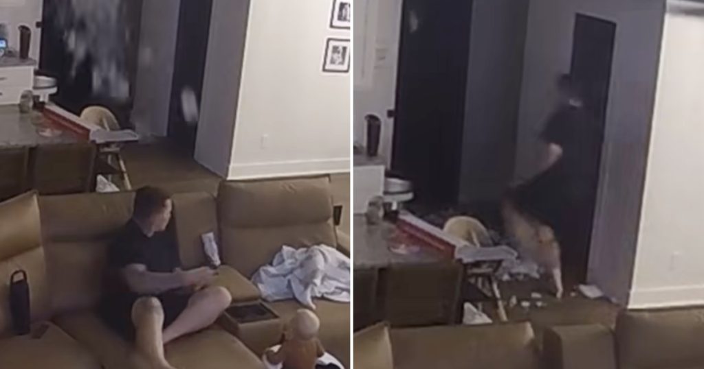 Kamera fanger mor på vej op på loftet: Hvad der så sker, skræmmer både far og baby