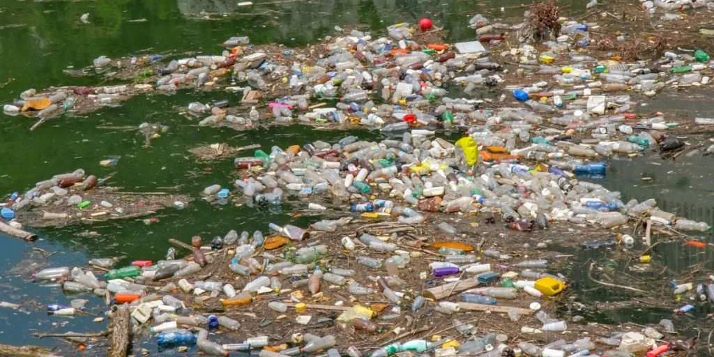 Garbage landfill in the river Drina in Bosnia
