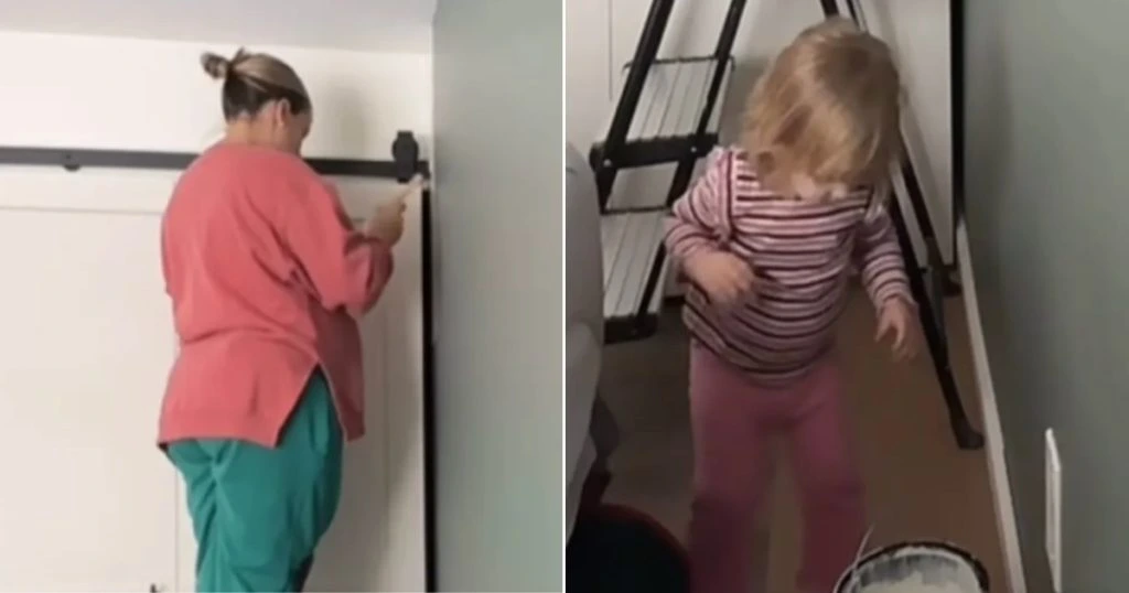 Mor forsøger at male værelse: Men glemmer, at hun har et lille barn