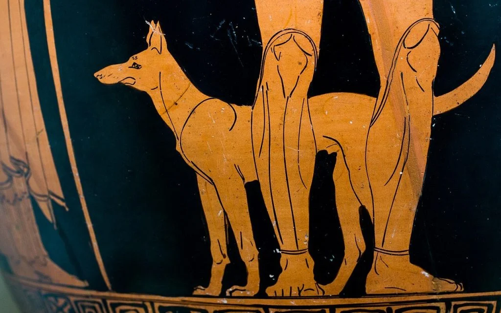 Ancient Greek vase painting depicting a dog