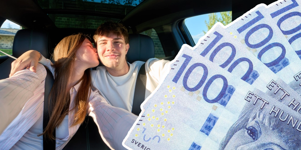 Svenska pengar, bil, lyckligt par