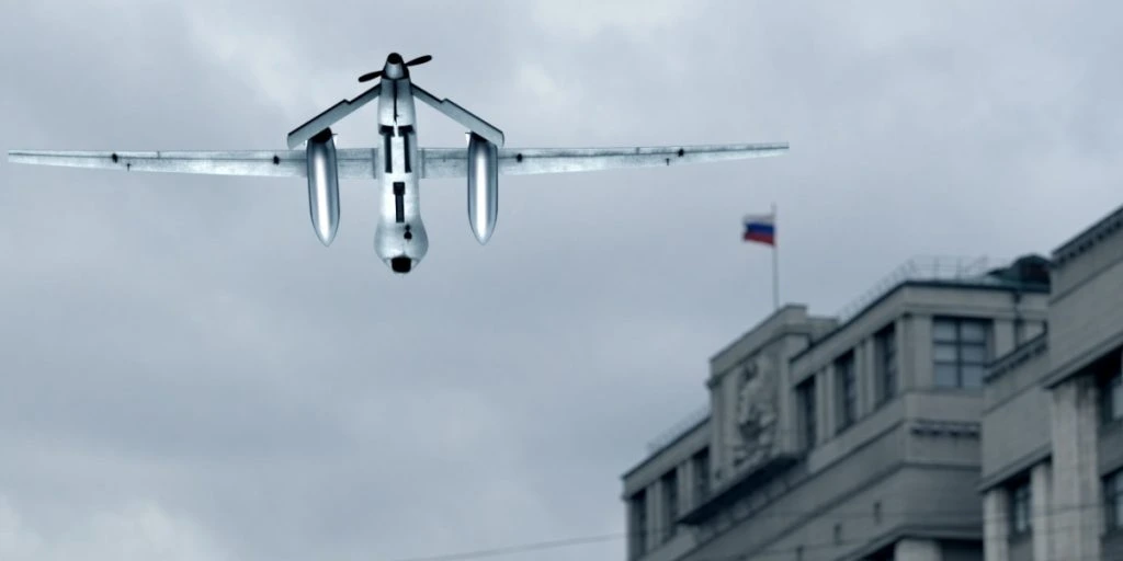 Unmanned military drone attacks objects in Moscow, Russia, over Red Square