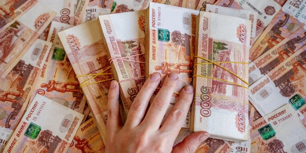 Rubles Russian money hand