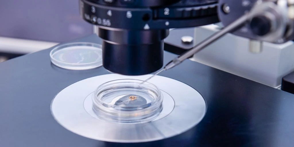 Close up Professional In Vitro Fertilisation Microscope in laboratory of Reproductive medicine Clinic
