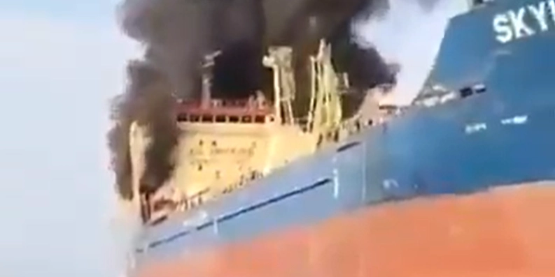 Skylight, oil tanker, burning