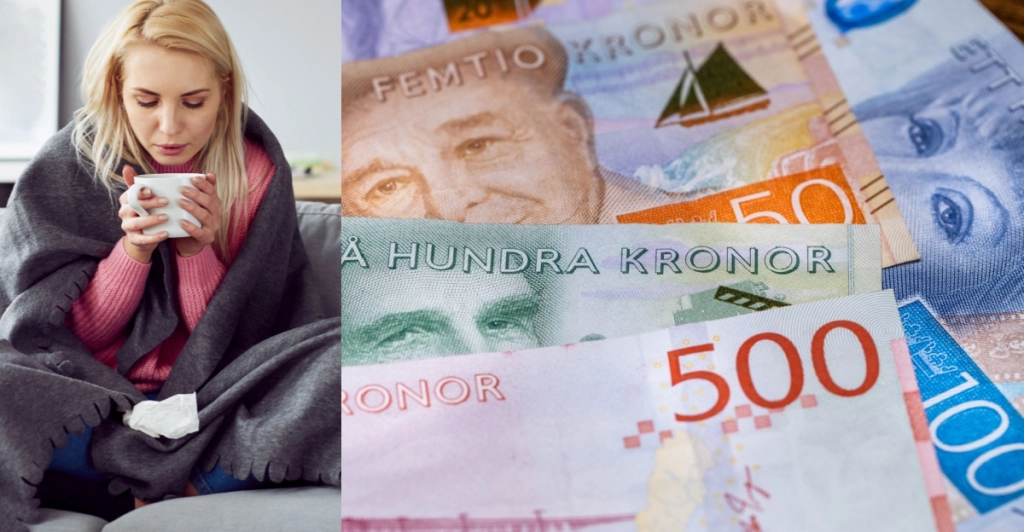 Sjuk kvinna sitter i soffan