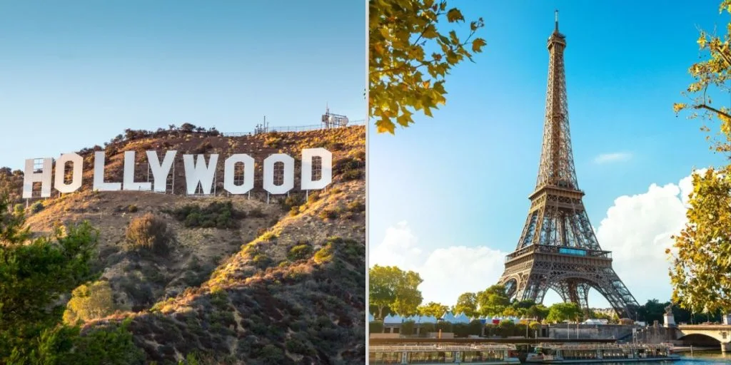 From Hollywood to France Eiffel tower Hollywood sign