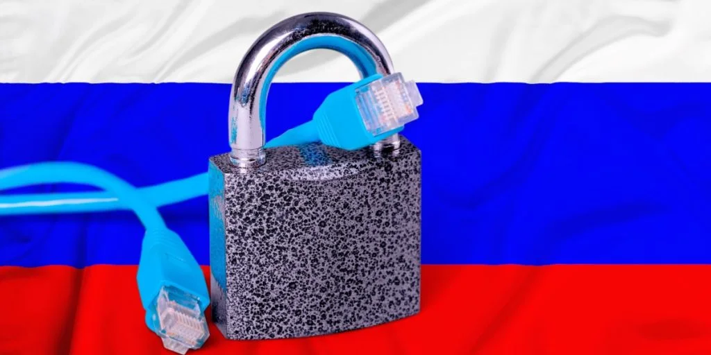 Networks cable in padlock. Internet blocking in russia