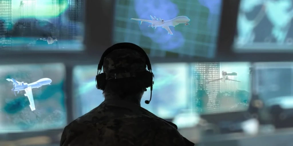 Military drone operator in army call center
