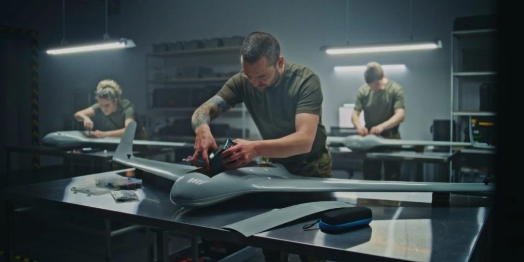 Professionals engage in meticulous assembly UAV drone factory