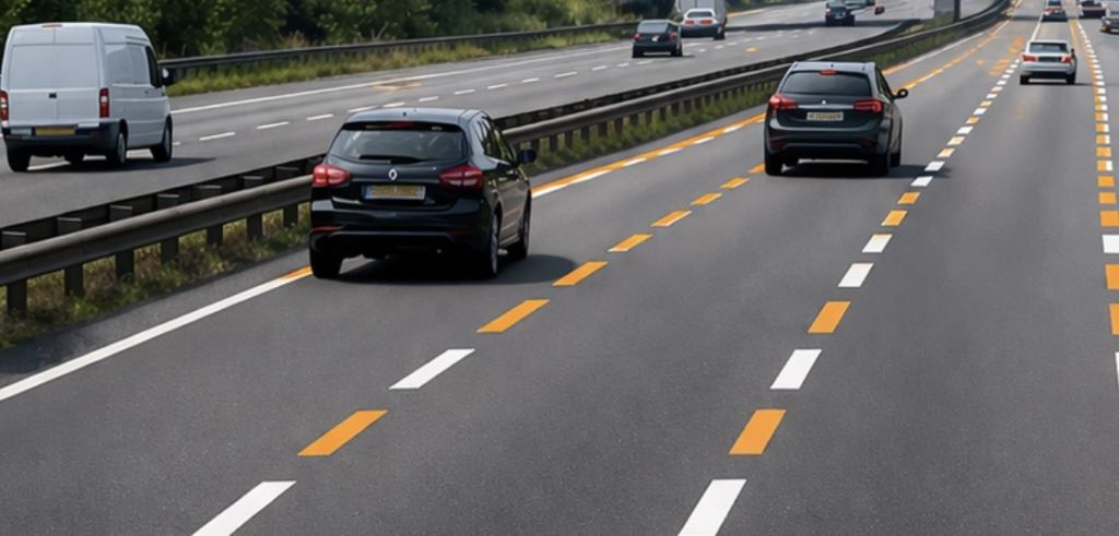 Oransje og hvite striper testes på veiene: Slik skal bilister forholde seg