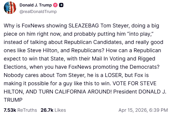 Truth Social, Donald Trump, April 15 2026