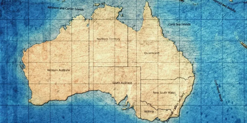 Vintage Map of Australia on Retro Paper Background