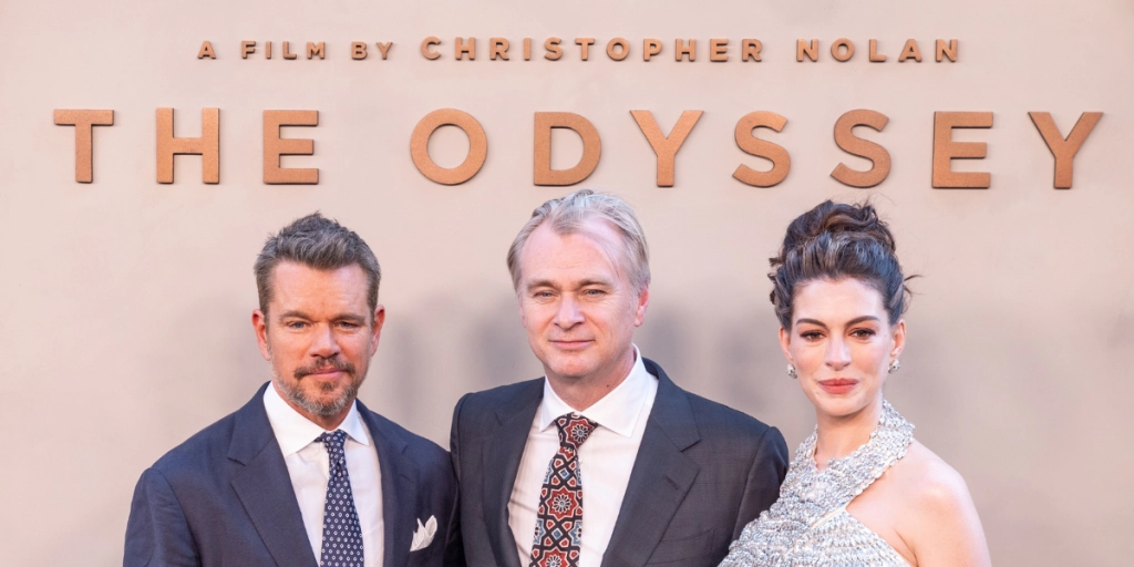 Matt Damon, Christopher Nolan and Anne Hathaway attend premiere of 'The Odyssey' at AMC Lincoln Square in New York