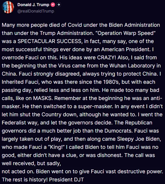 Screenshot, Truth Social, July 29 2026