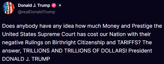 Screenshot, Truth Social, Donald Trump, July 30 2026
