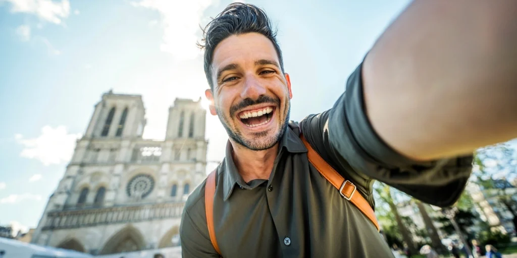 Handsome man, selfie, france, Notre Dame, Paris, France, Frankrig, Influencer, Summer, Holiday, Ferie, Sommer