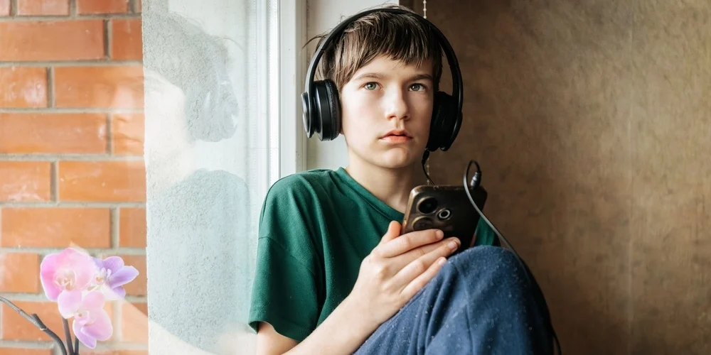 Young boy, headphones, ung dreng, smartphone, male