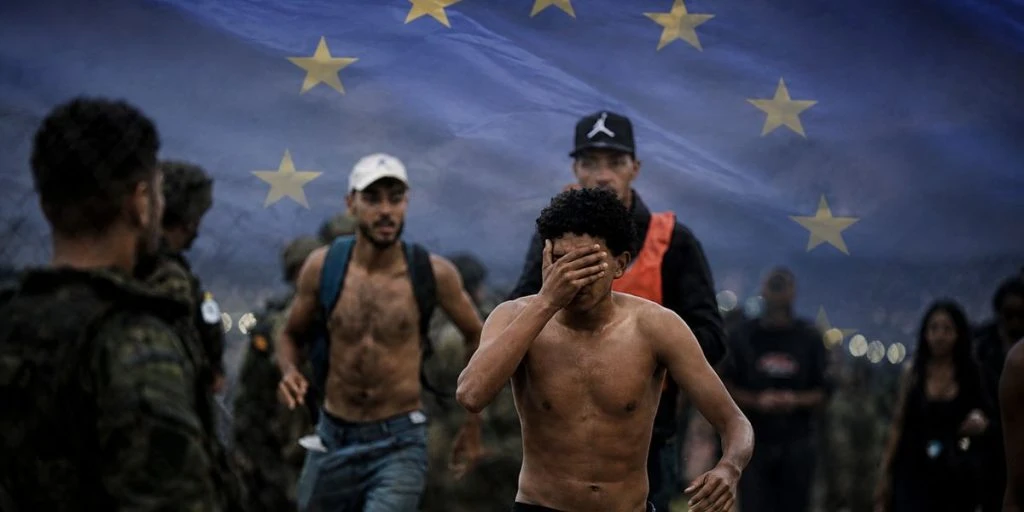 Ceuta migrants EU flag