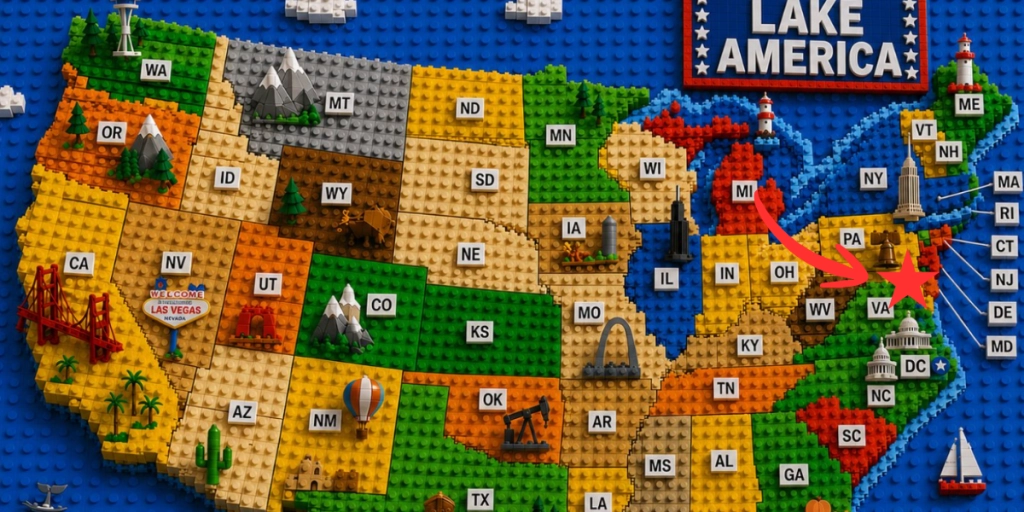 Lego map, the White House, Lake America