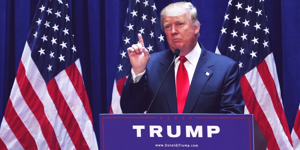 Donald Trump, angry, speech, flag, USA, politics