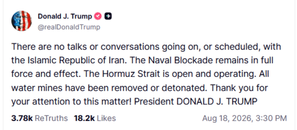 Donald Trump Truth Social Hormuz