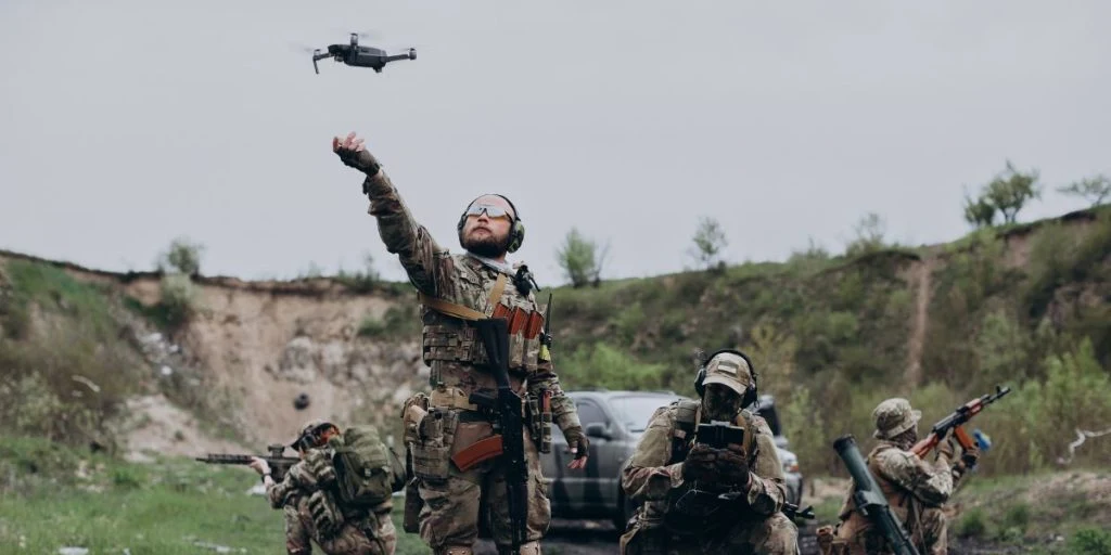 Ukrainian armed forces using a drone for intelligence