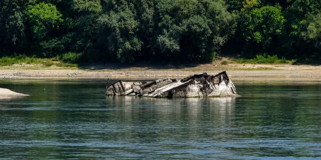 Part of sunken German vessels during World War II in Danube near Prahovo, Serbia
