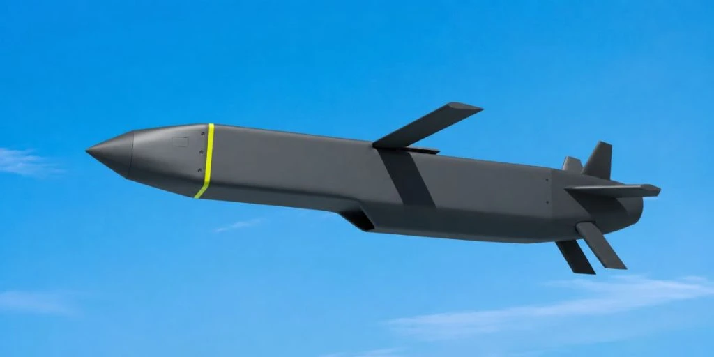 Storm Shadow cruise missile flies in the sky - 3d rendering