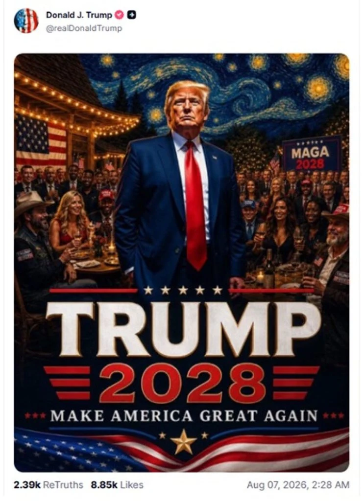 Trump 2028 Truth Social post