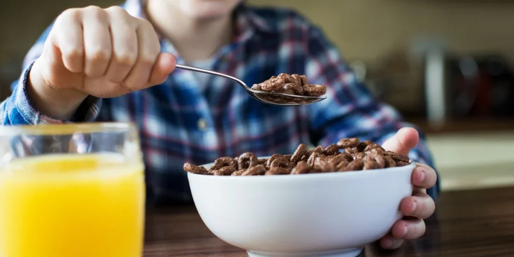 bowl of cereal, orange juice