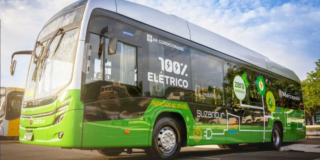 São Paulo, Brazil – December, 2021: Electric vehicle Marcopolo Attivi Padron BYD D9W (2021), held in the city of São Paulo.