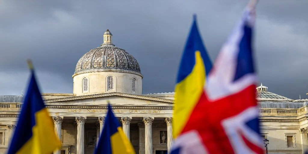 Ukraine, Flag, Union Jack, Westminster, London, United Kingdom, UK
