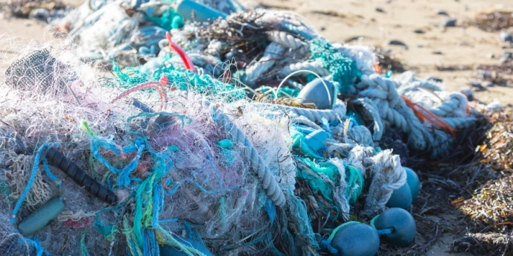 Gammelt fiskenet skyllet op på stranden