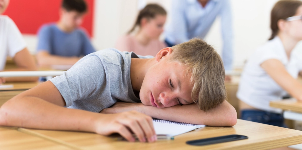 Skolbarn sover i klassen