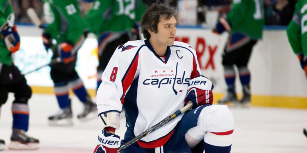 UNIONDALE, NEW YORK, UNITED STATES – March 9, 2013: NHL Hockey: Alex Ovechkin, of the Washington Capitals, during warm-ups. Capitals vs. New York Islanders at Nassau Veterans Memorial Coliseum.