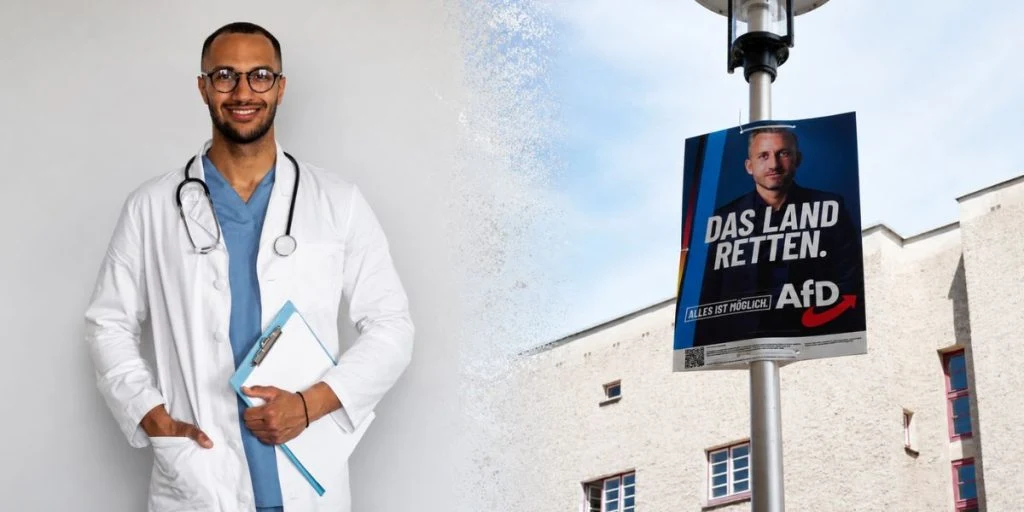 Doctor brown skin Ulrich Siegmund election poster AfD
