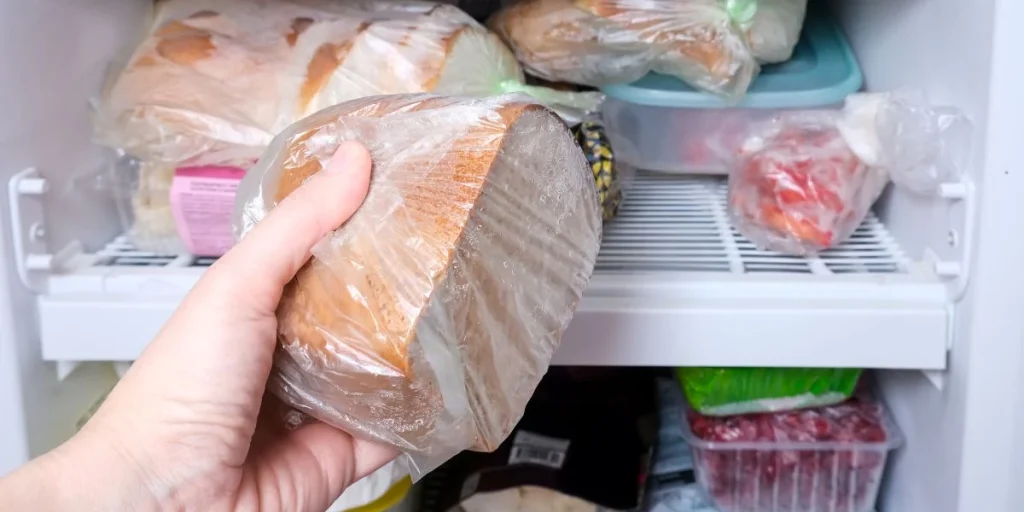 Frozen bread, freezer, hand