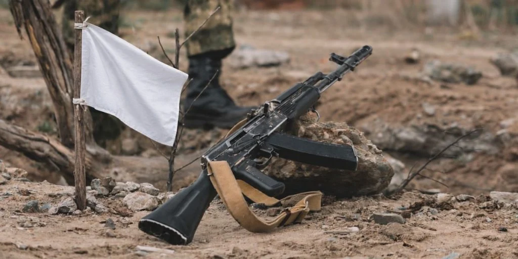 War soldier white flag gun