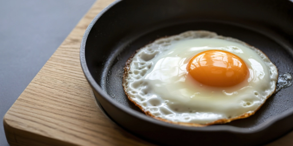Stegt ägg i en svart panna