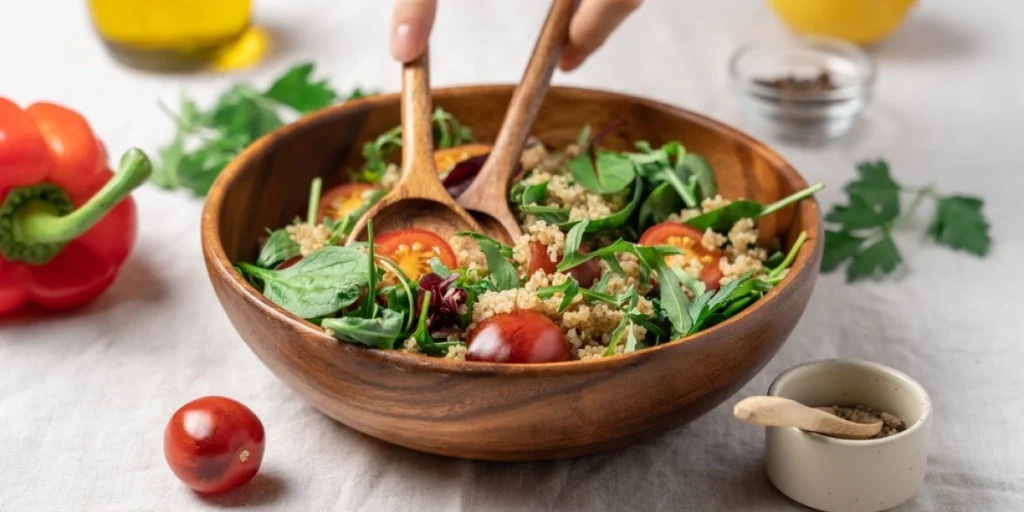 Quinoa,Salad,Cherry,Tomatoes, salat, bestik, skål, bowl, healthy, sunt