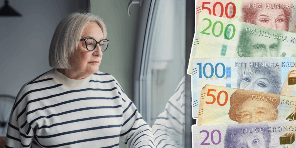 Kvinna ser ledsen ut, Svenska pengar